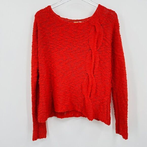 Yellow Bird Anthropologie Size Small Orange Skewed Cable Knit Sweater Nubby Knit - Picture 1 of 10